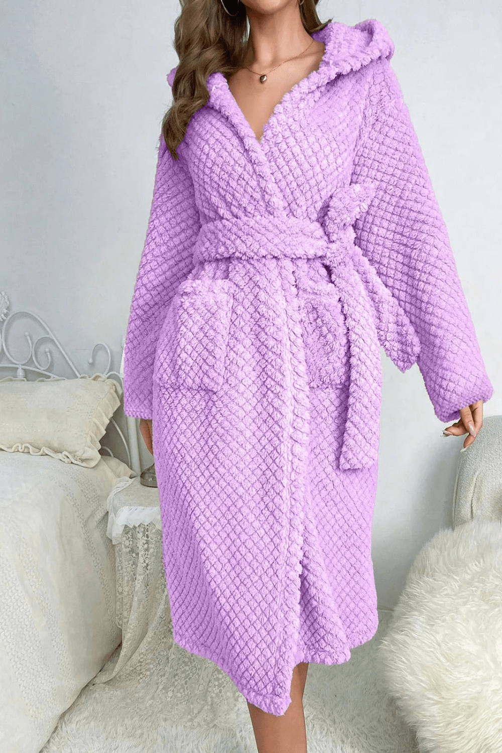 Peignoir Femme Eponge a Capuche Violet Taille unique